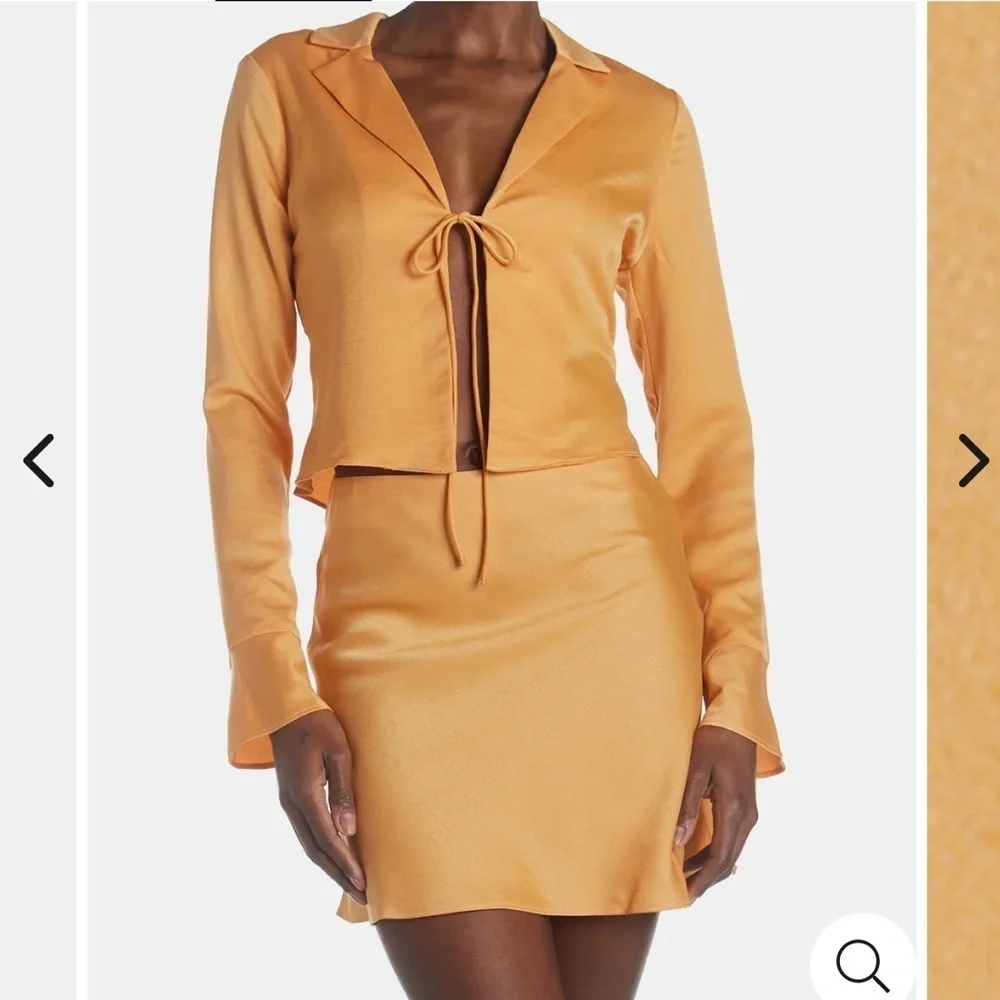 Sage The Label Satin Tie Front Top Long Sleeve Blouse Orange Going Out Crop S - Picture 1 of 8